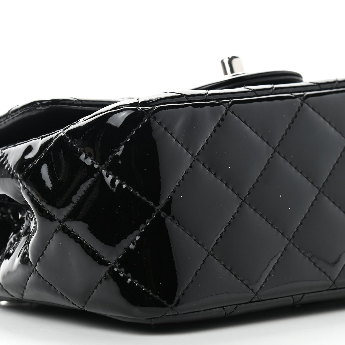 Patent Calfskin Quilted Mini Square Flap Black
