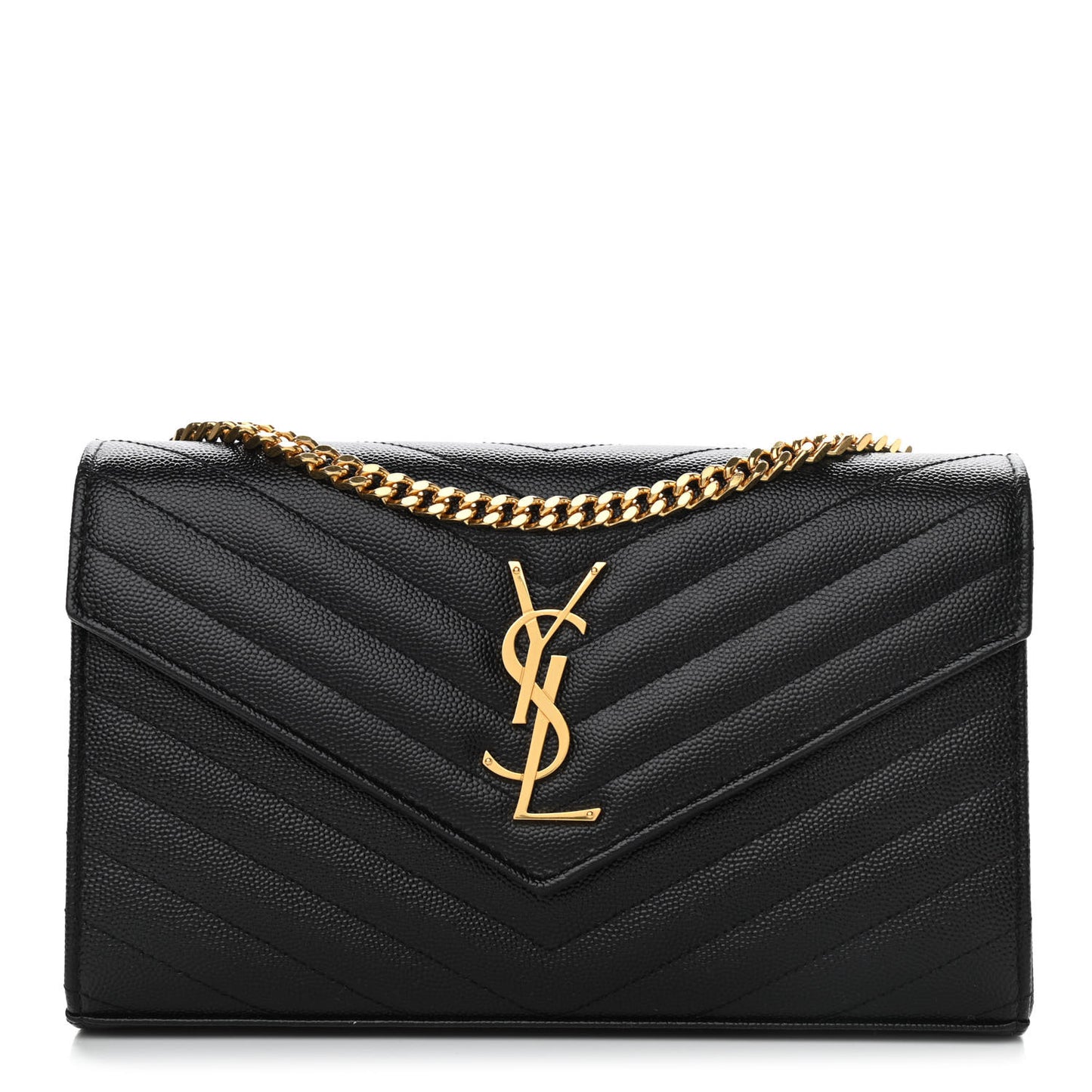Grain De Poudre Matelasse Chevron Monogram Chain Wallet Black