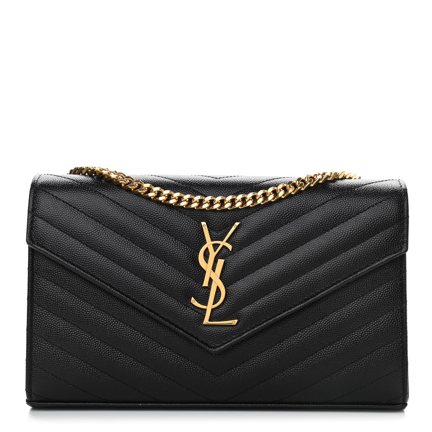 Saint Laurent Grain De Poudre Matelasse Chevron Monogram Chain Wallet Black 1 of 11