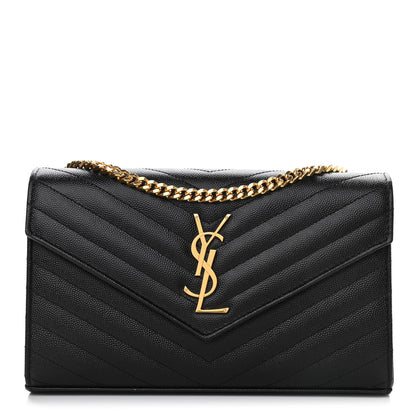 Saint Laurent Grain De Poudre Matelasse Chevron Monogram Chain Wallet Black 1 of 11