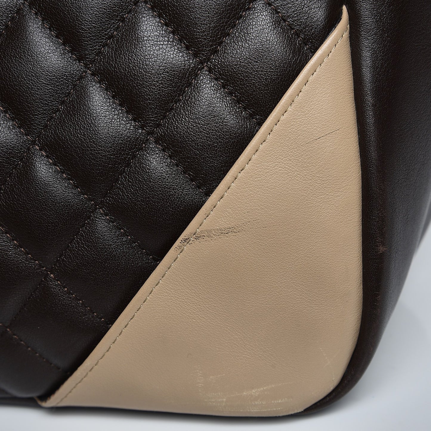 Calfskin Quilted Large Cambon Flap Brown Beige