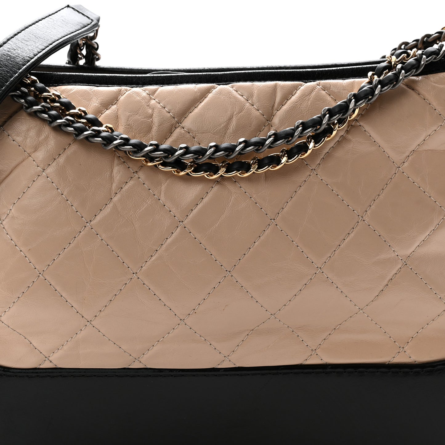 Aged Calfskin Quilted Medium Gabrielle Hobo Beige Black