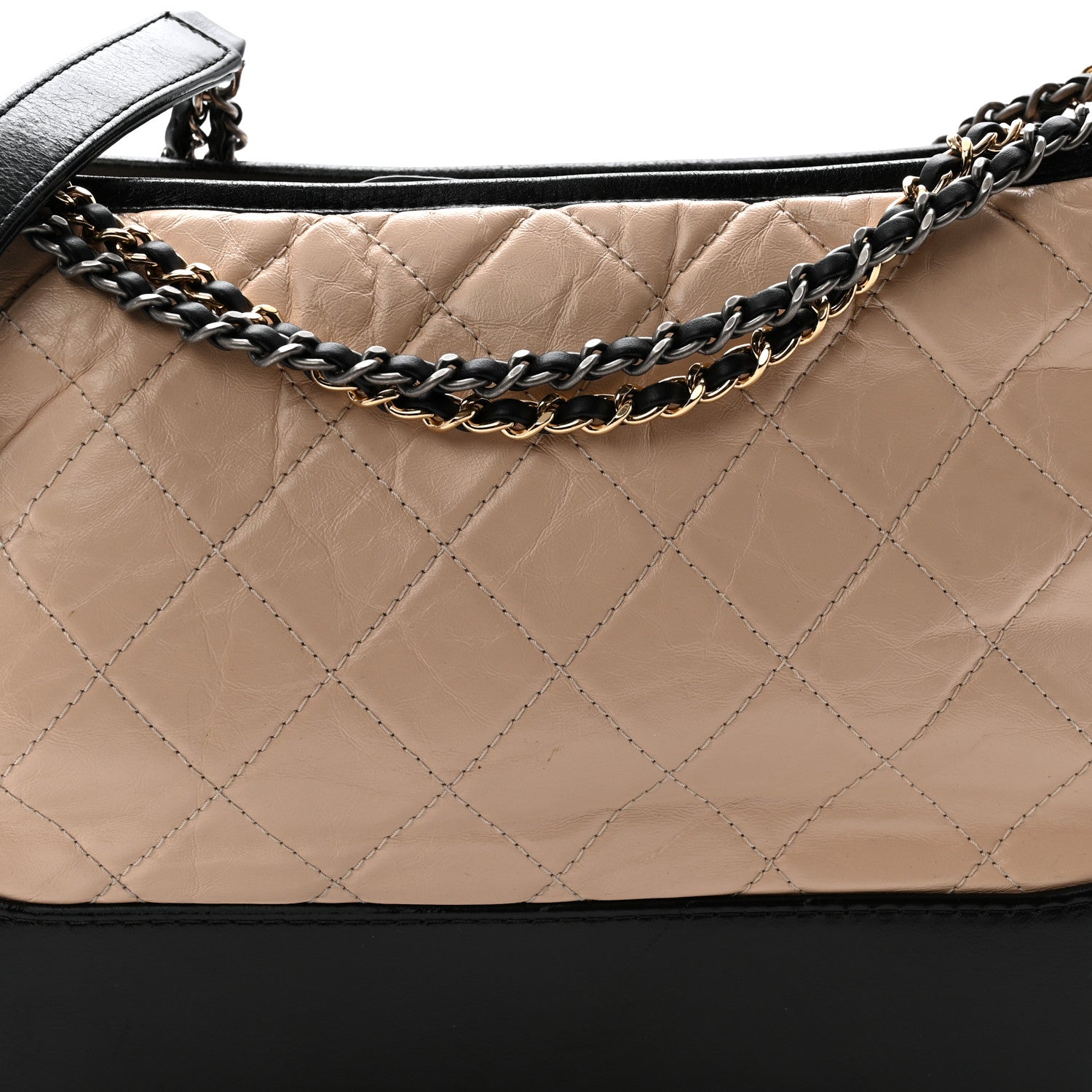 Chanel Aged Calfskin Quilted Medium Gabrielle Hobo Beige Black 8 of 14