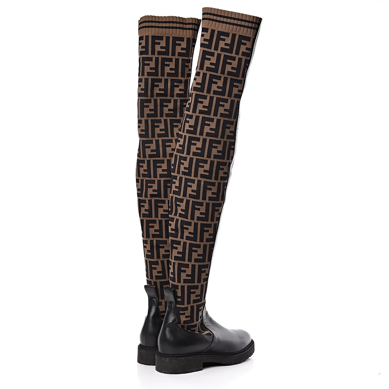 Fendi Nappa Microfiber Fabric FF Rockoko Thigh High Boots 37 Black Tobacco 4 of 8