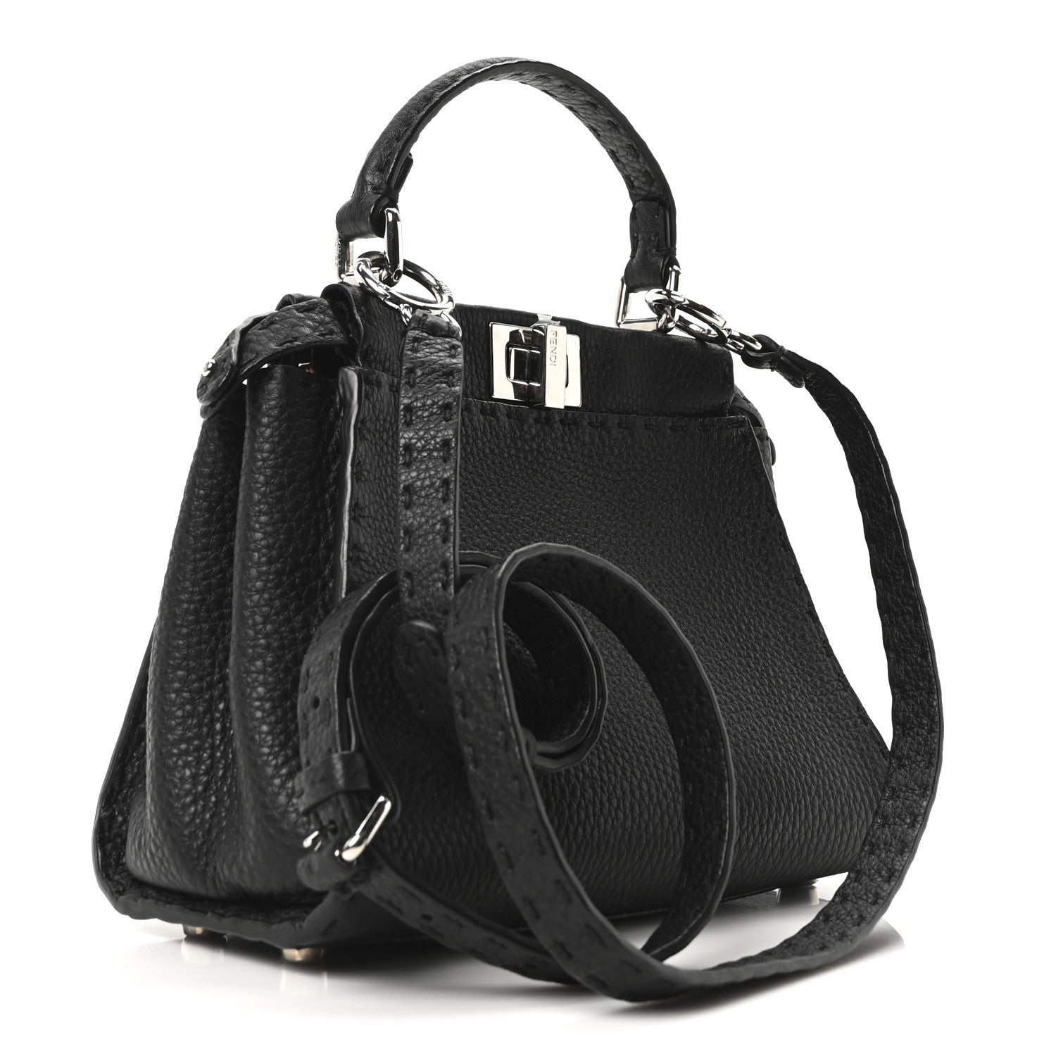 Fendi Cuoio Romano Selleria Bi-Color Mini Peekaboo Iconic Satchel Black Mou 3 of 9