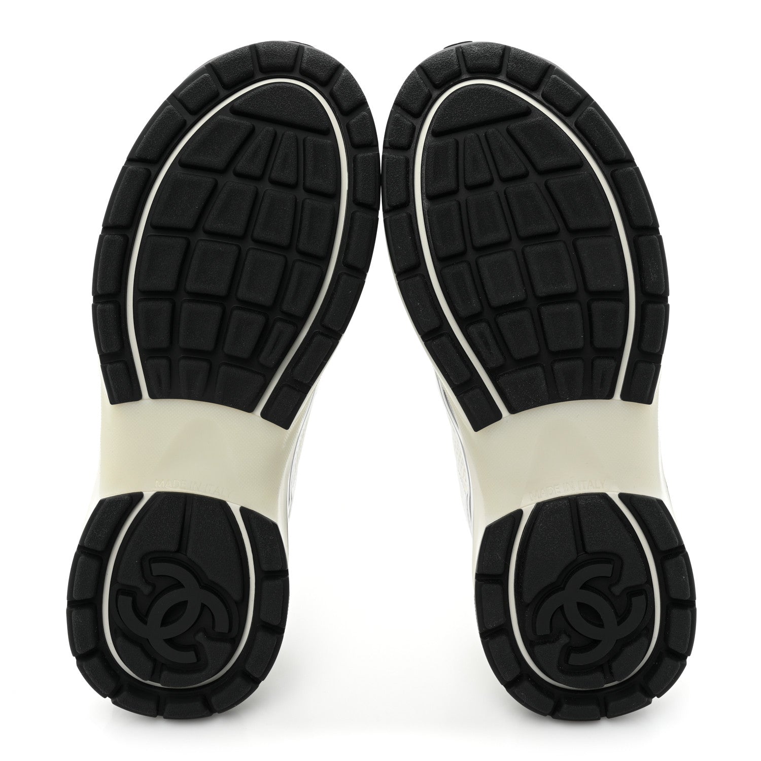 Chanel Fabric Laminated Calfskin Stretch CC Sneakers 36.5 White Silver 5 of 8