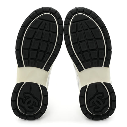 Chanel Fabric Laminated Calfskin Stretch CC Sneakers 36.5 White Silver 5 of 8