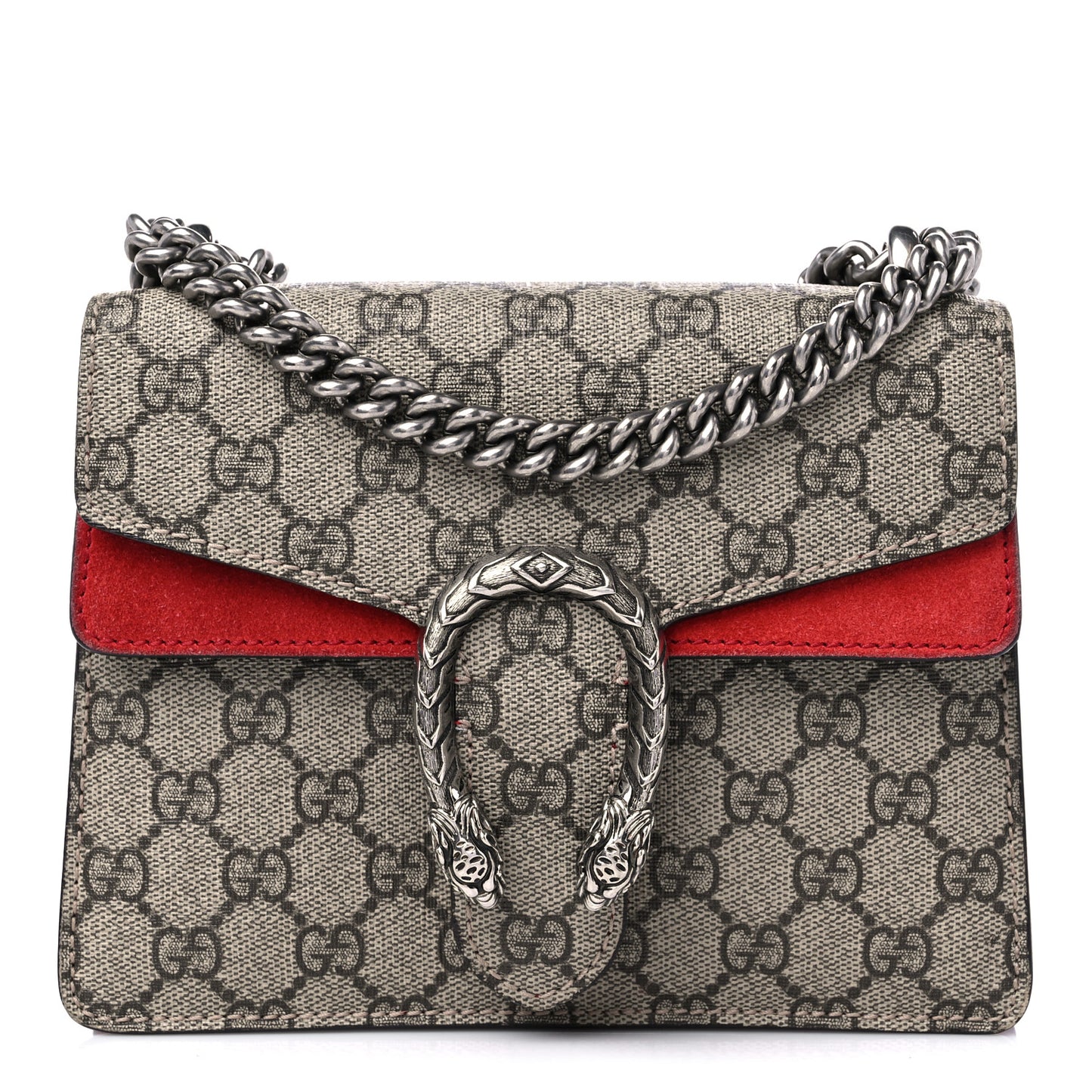 GG Supreme Monogram Suede Mini Dionysus Shoulder Bag Beige Ebony Vulcanic Red