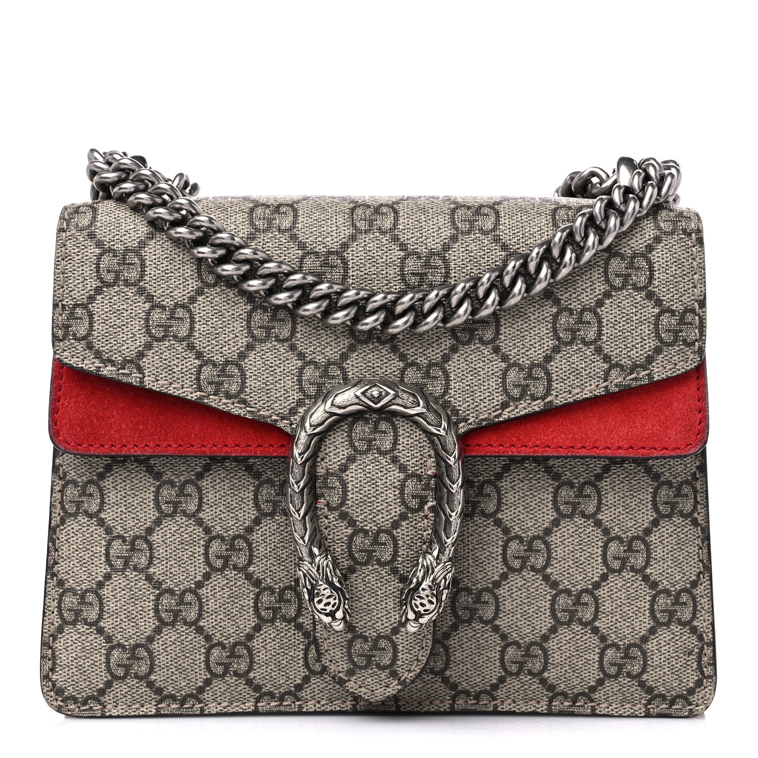 Gucci GG Supreme Monogram Suede Mini Dionysus Shoulder Bag Beige Ebony Vulcanic Red 1 of 11