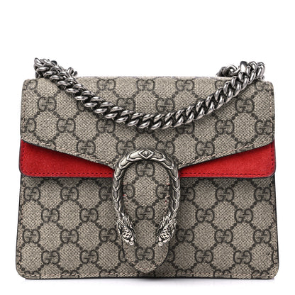 Gucci GG Supreme Monogram Suede Mini Dionysus Shoulder Bag Beige Ebony Vulcanic Red 1 of 11