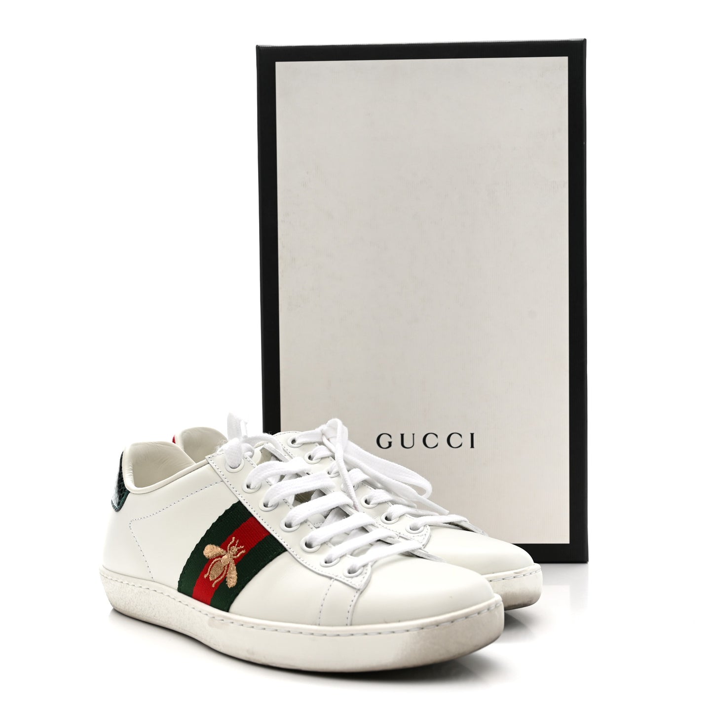 Calfskin Ayers Bee Embroidered Womens Ace Sneakers 36 White Green