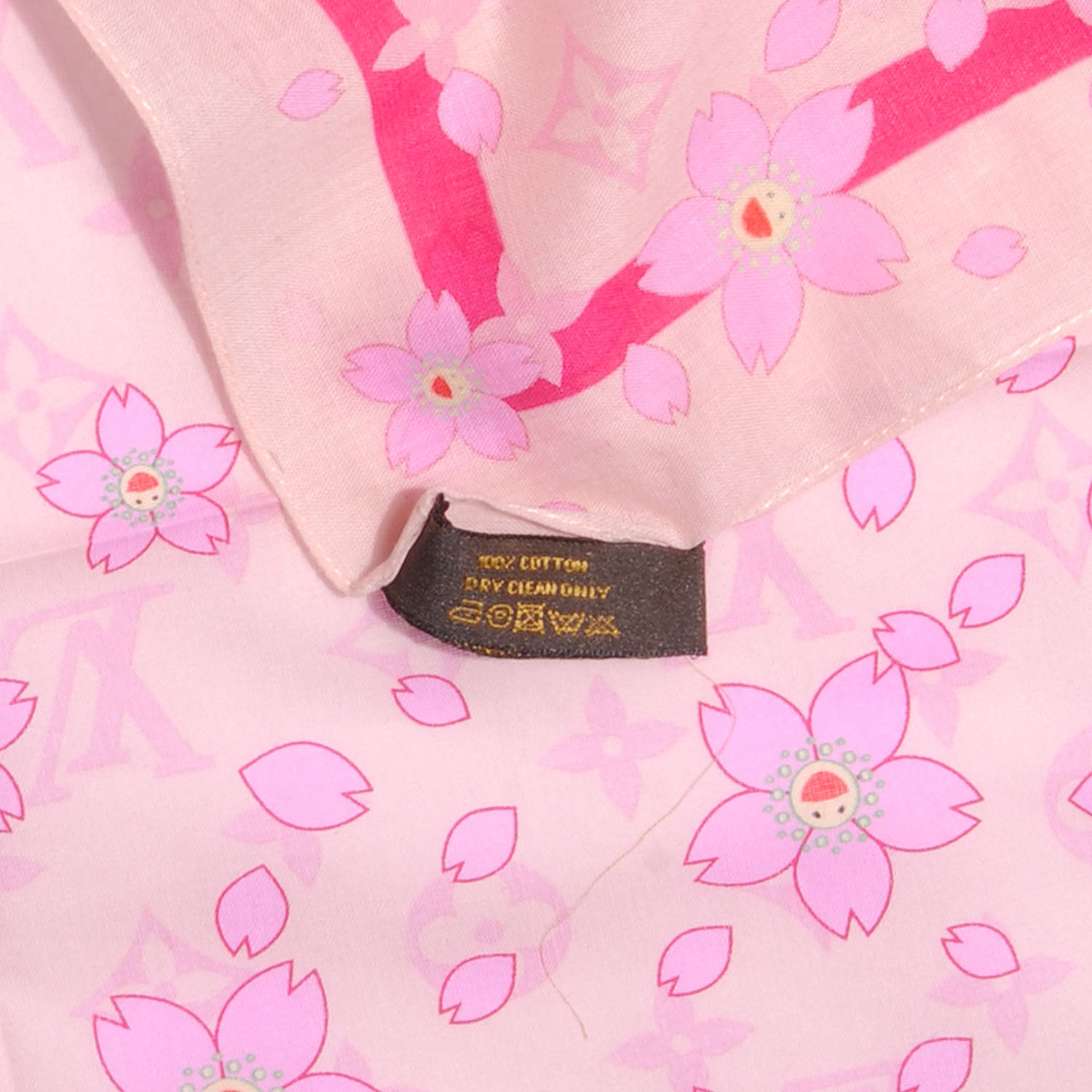 Louis Vuitton Cotton Monogram Cherry Blossom Square Scarf Pink 5 of 5