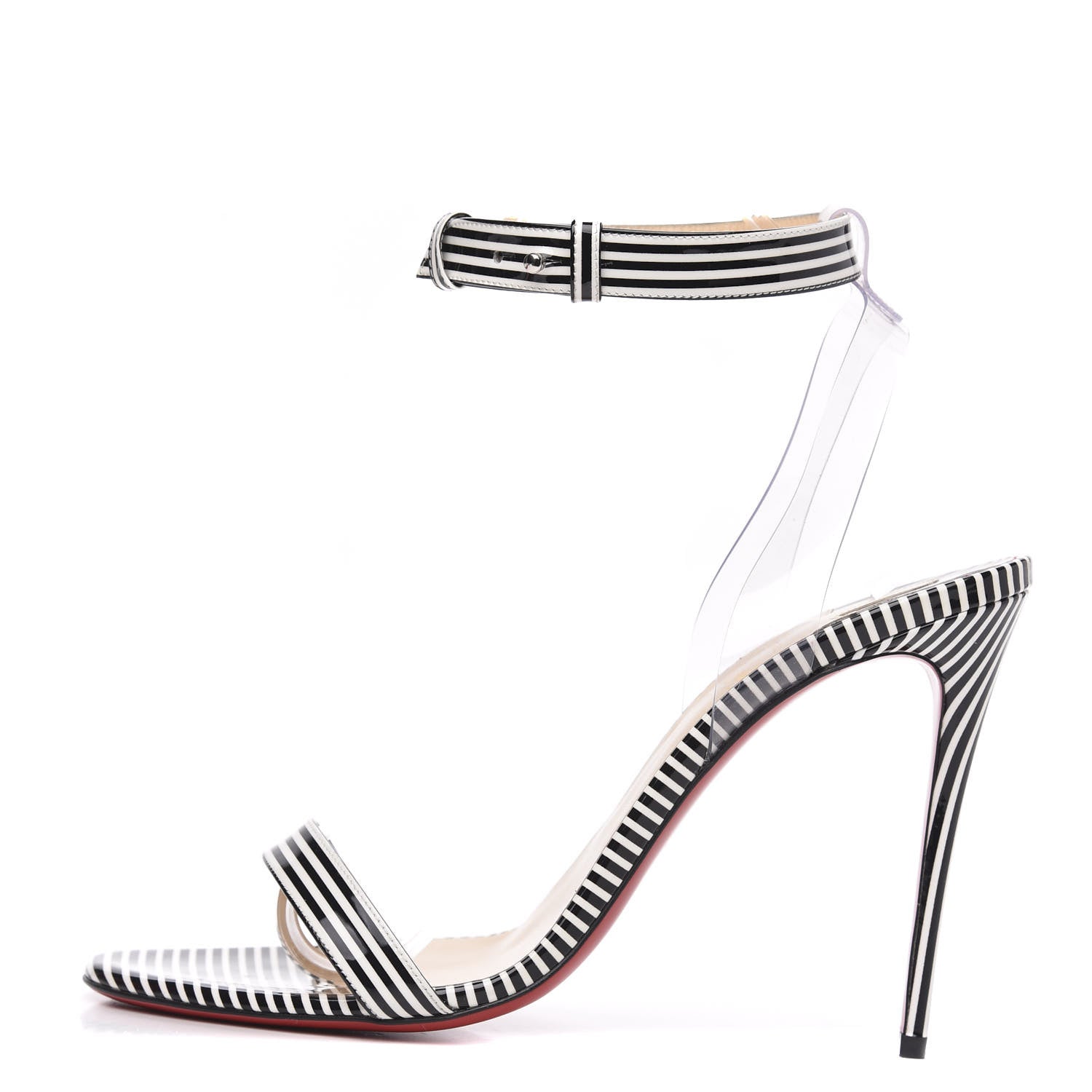 Christian Louboutin Patent PVC Striped Illusion Jonatina 100 Sandals 41 Black White 1 of 8