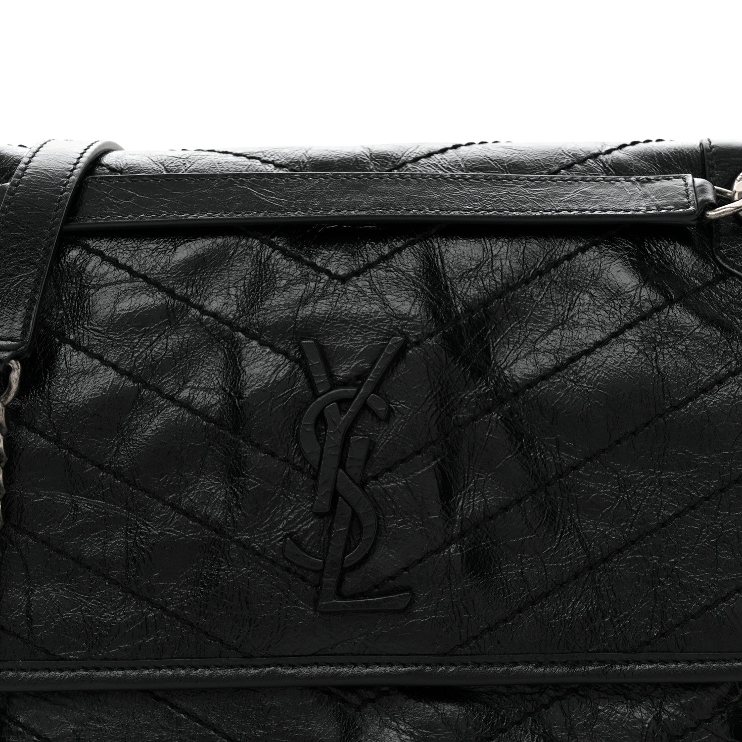 Saint Laurent Crinkled Calfskin Matelasse Monogram Medium Niki Chain Satchel Black 8 of 10