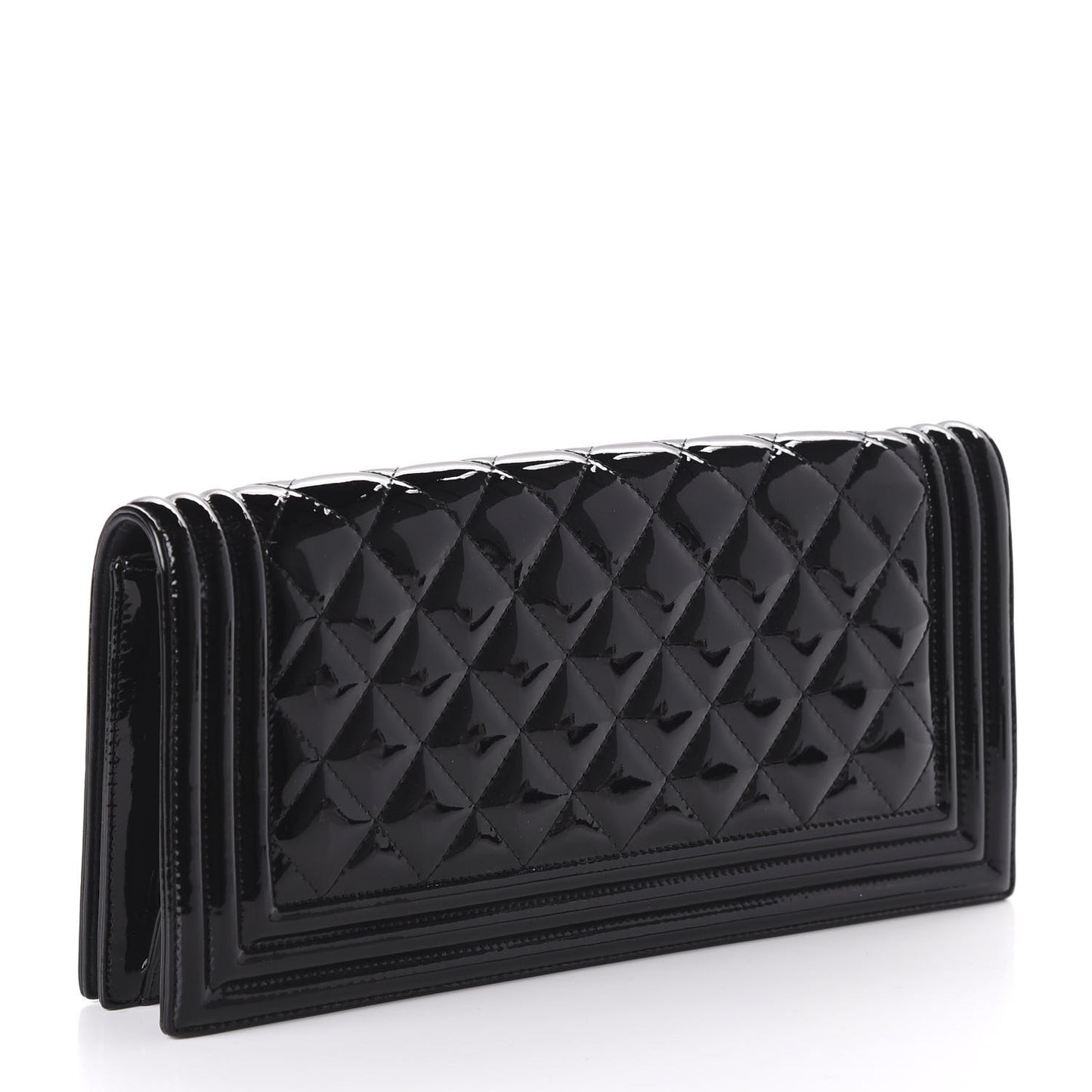 Patent Quilted Boy Flap Clutch Black