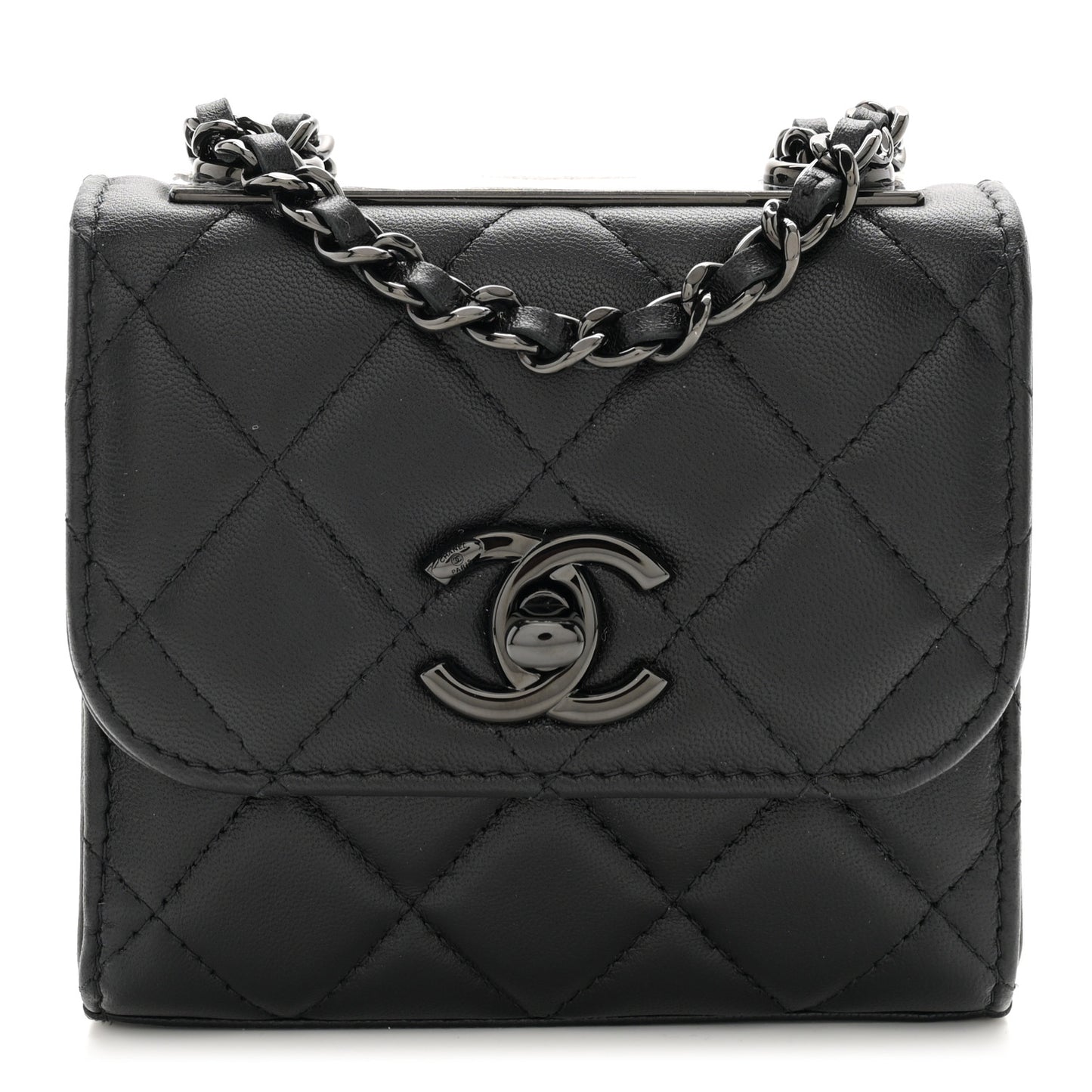 Lambskin Quilted Mini Trendy CC Clutch With Chain So Black