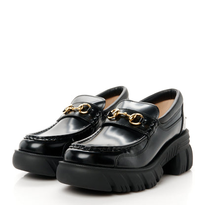 Gucci Magnum Calfskin Nappa Samoa Womens Horsebit Platform Chunky Lug Sole 40mm Loafers 40.5 Black 4 of 11