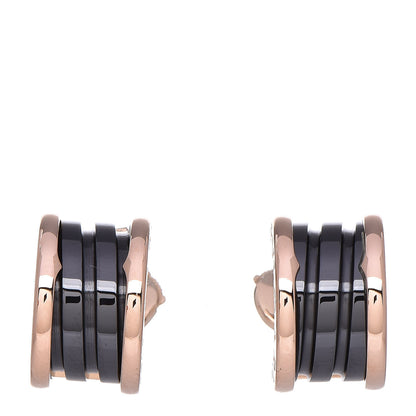 Bulgari 18K Rose Gold Ceramic Onyx B.Zero1 Hoop Earrings Black 1 of 6