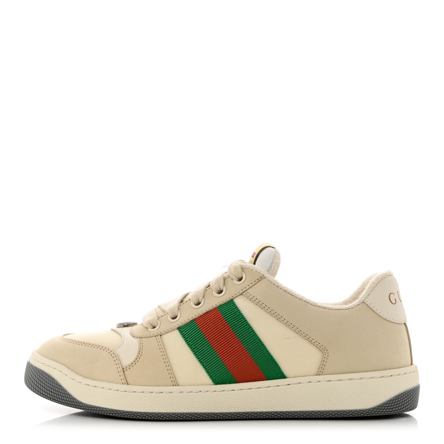 Gucci Nylon Nubuck Web Womens Screener Sneakers 37.5 Mystic White Dusty Milk 1 of 12