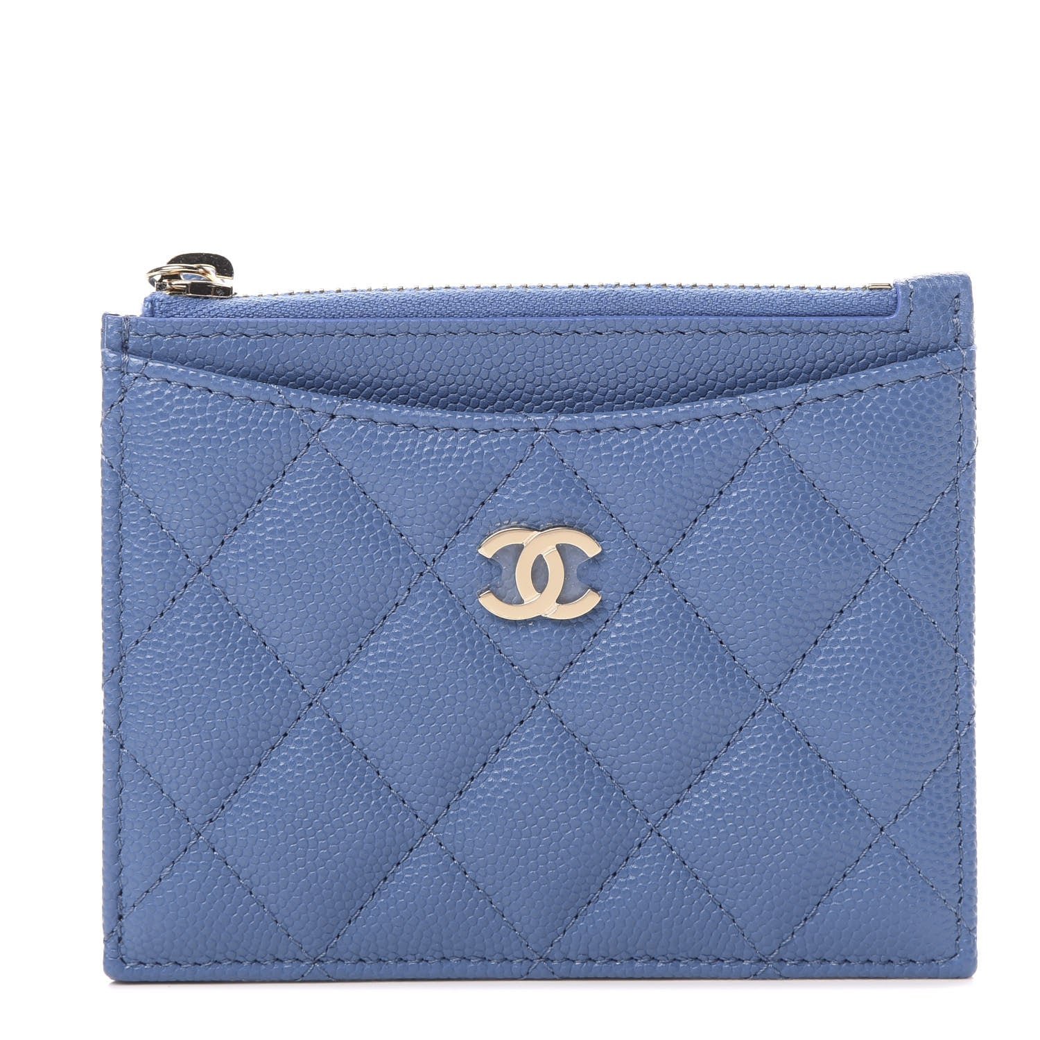 Chanel Caviar Quilted CC Zip Card Holder Blue 1 of 8