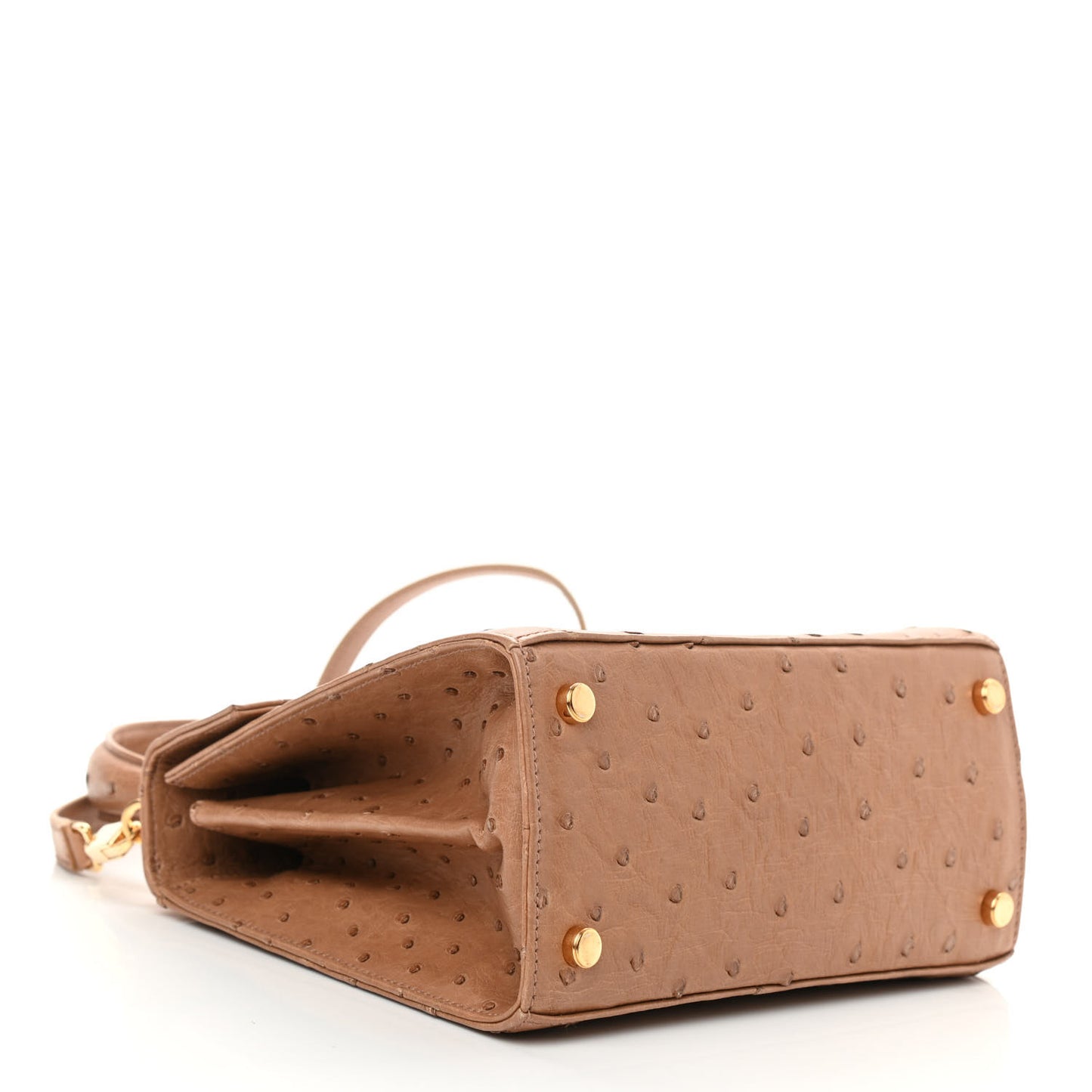 Ostrich Iconic Small Top Handle Bag Camel