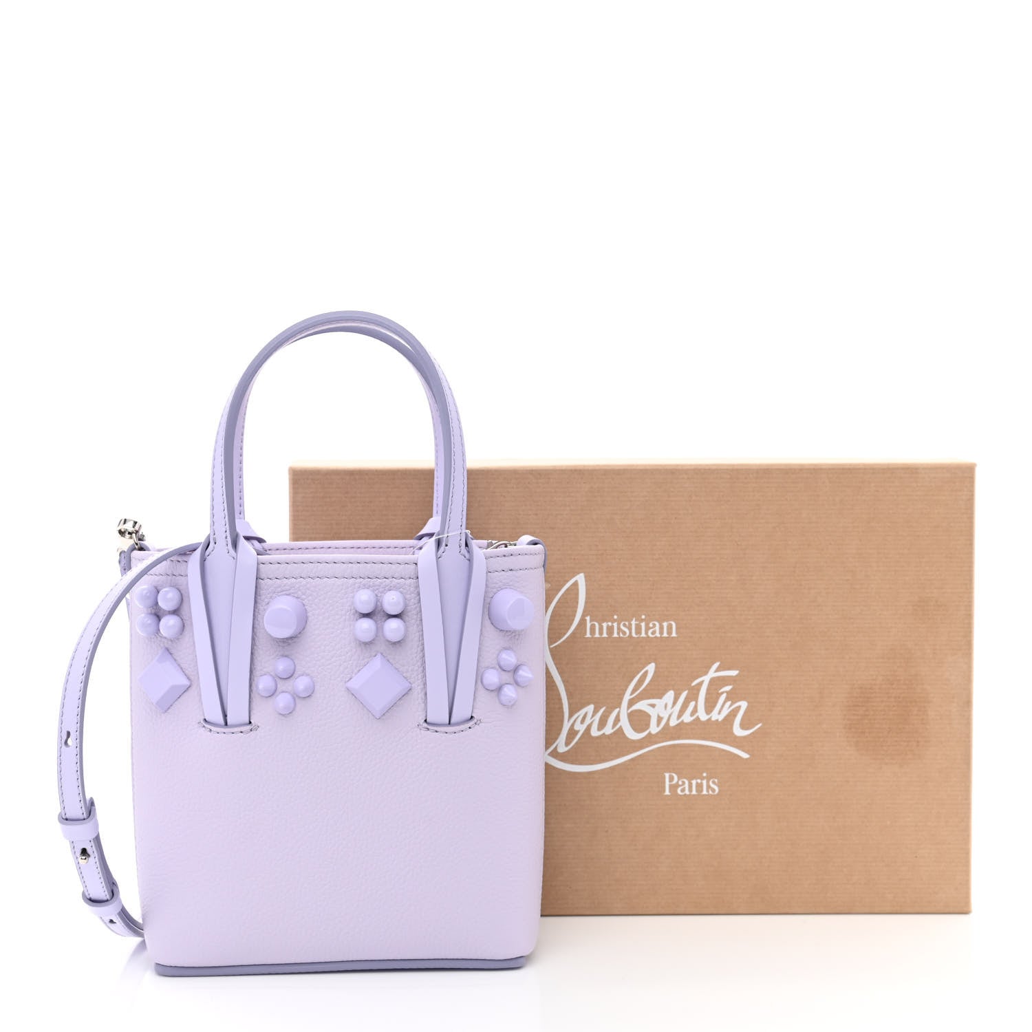 Christian Louboutin Calfskin Empire Spike Studded Mini North South Cabata Tote Lilac Smoke 11 of 11