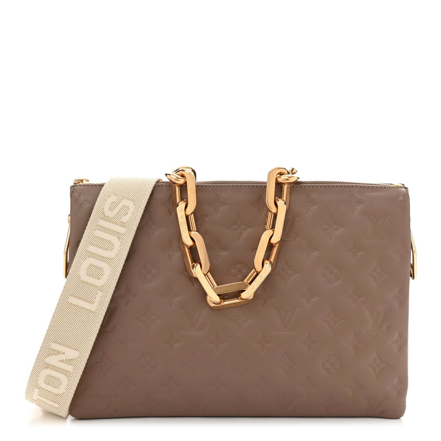 Lambskin Embossed Monogram Coussin MM Taupe