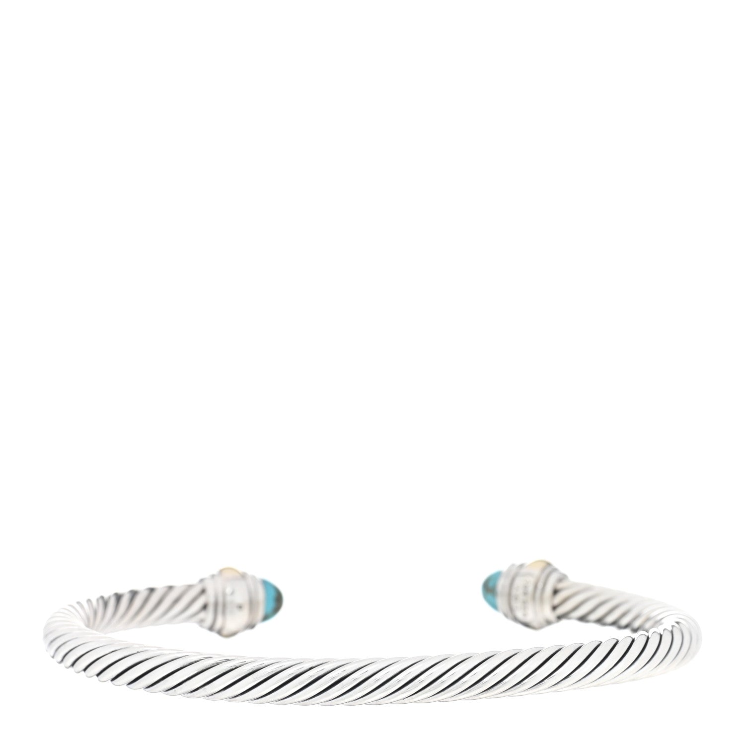 David Yurman Sterling Silver 14K Yellow Gold Turquoise 5mm Cable Classics Bracelet 2 of 3