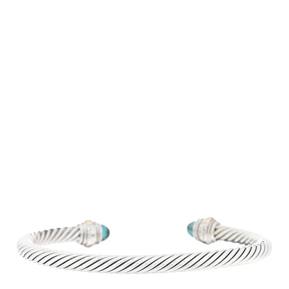David Yurman Sterling Silver 14K Yellow Gold Turquoise 5mm Cable Classics Bracelet 2 of 3