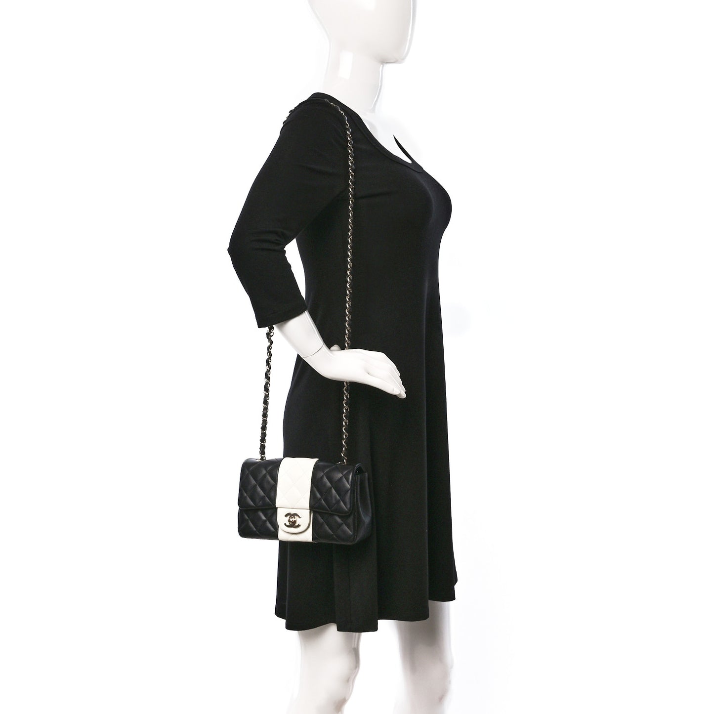 Lambskin Quilted Mini Rectangular Flap Black White