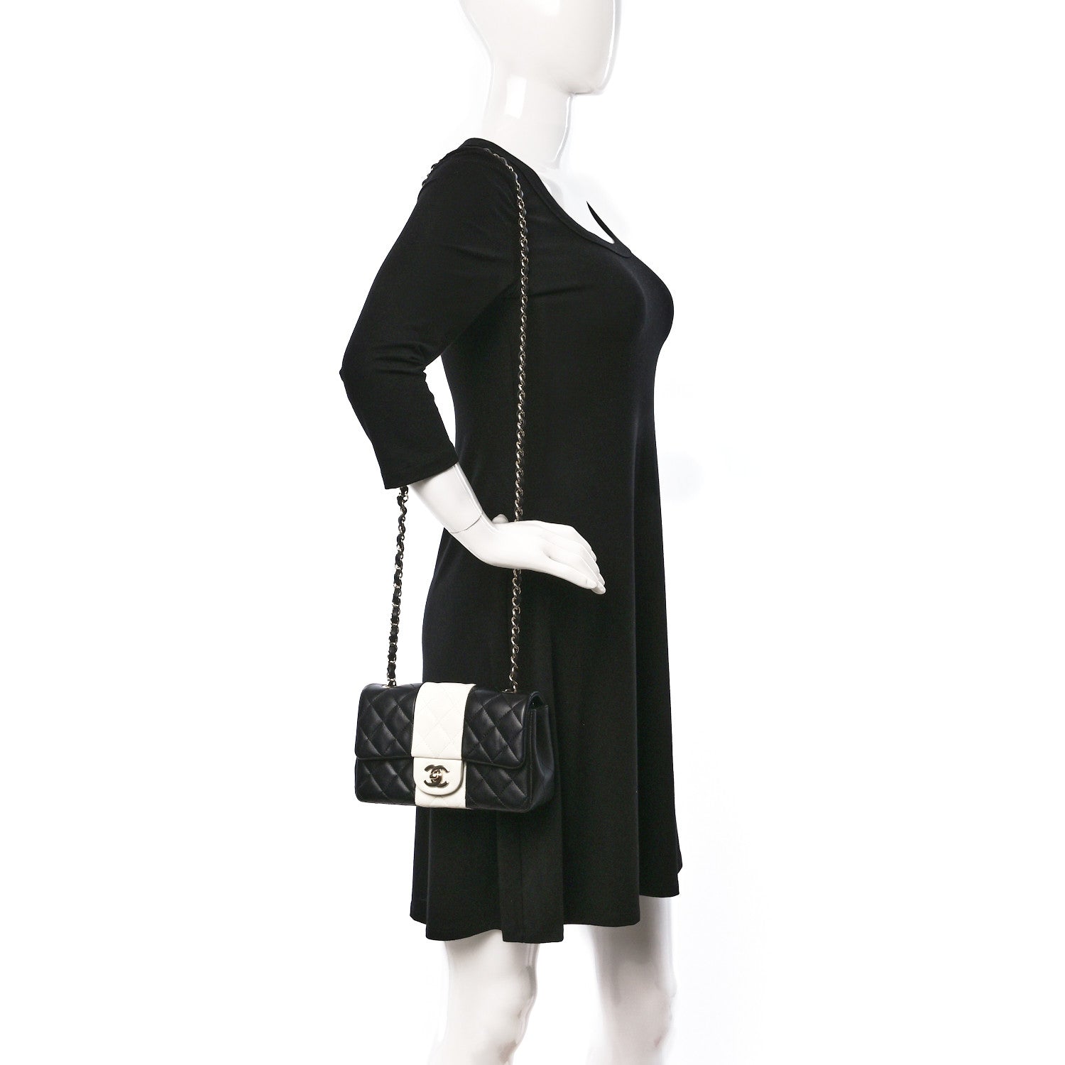 Chanel Lambskin Quilted Mini Rectangular Flap Black White 2 of 9