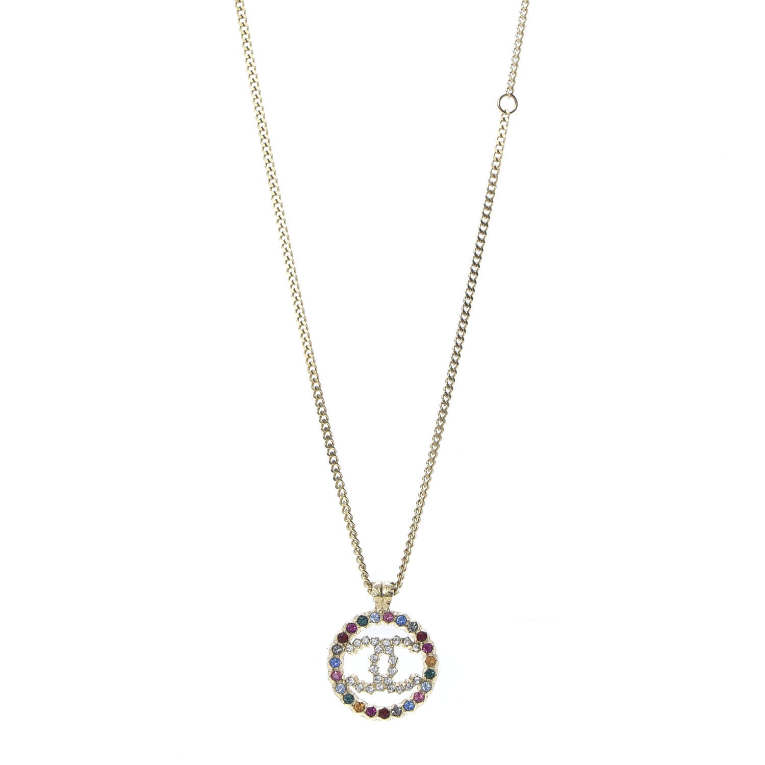Chanel Crystal Over The Rainbow CC Pendant Necklace Gold Multicolor 1 of 5