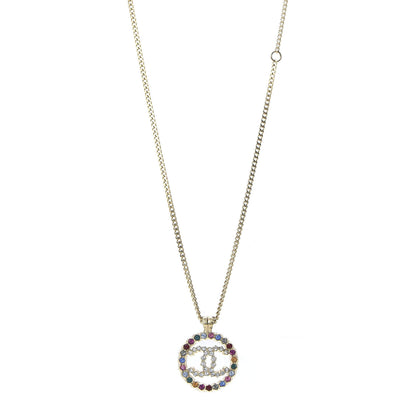 Chanel Crystal Over The Rainbow CC Pendant Necklace Gold Multicolor 1 of 5