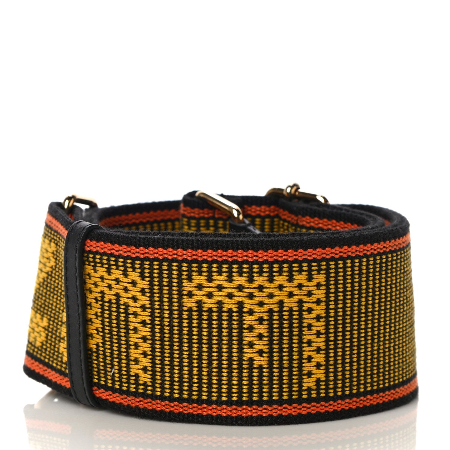 Fendi Cannete Ribbon Poly Vitello Century Logo Adjustable Strap You Giallo Black 2 of 7