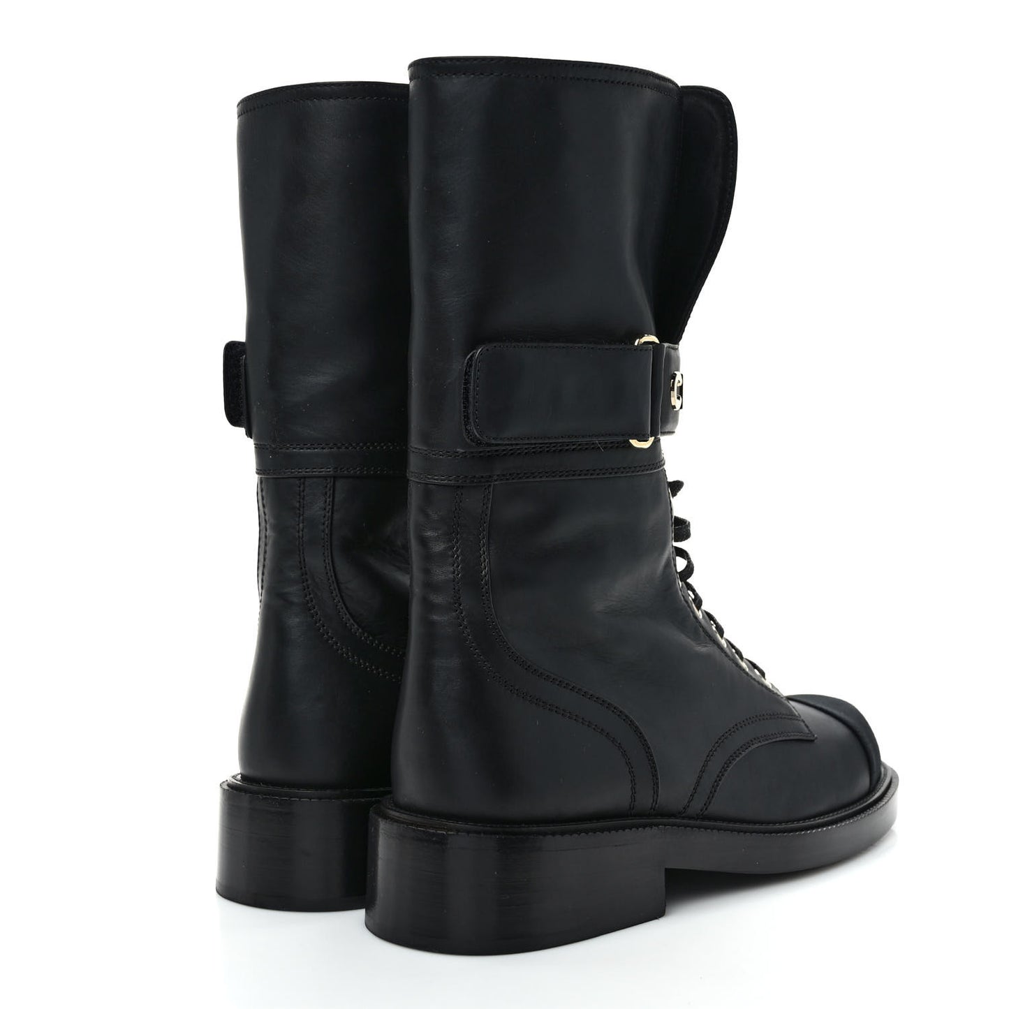 Shiny Calfskin Lace Up Combat Boots 38 Black