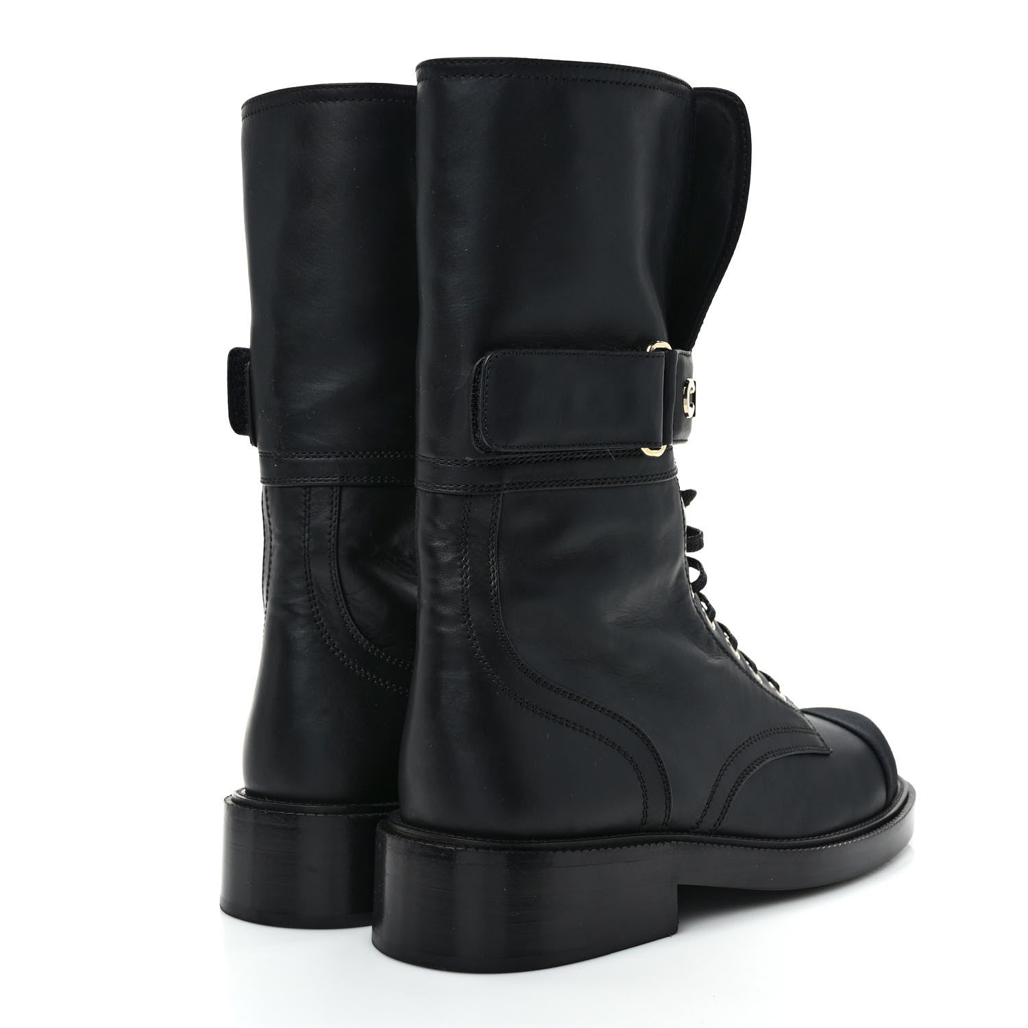 Chanel Shiny Calfskin Lace Up Combat Boots 38 Black 4 of 8