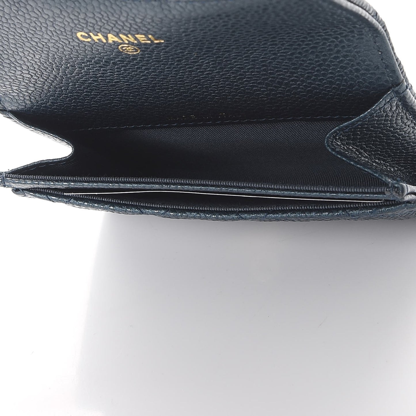Metallic Caviar Quilted Flap Card Holder Dark Blue