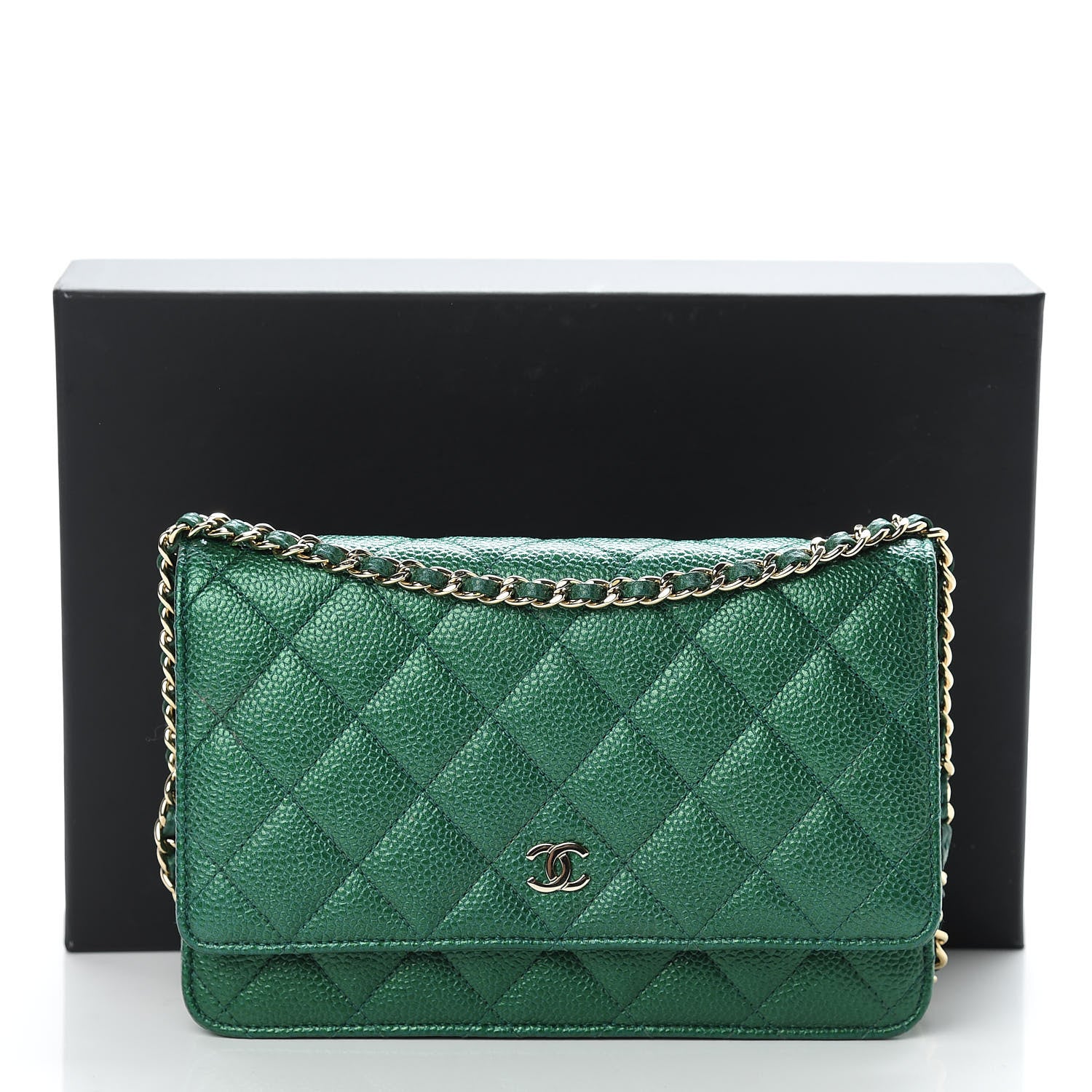 Chanel Metallic Caviar Quilted Wallet On Chain WOC Green 12 of 12