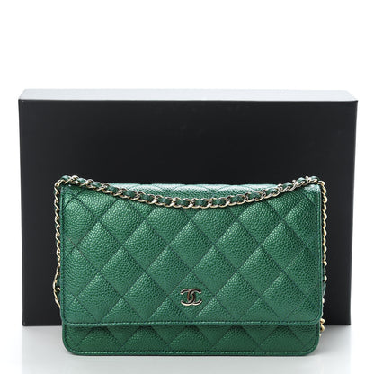 Chanel Metallic Caviar Quilted Wallet On Chain WOC Green 12 of 12