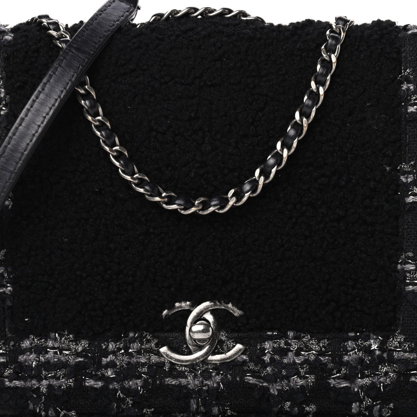 Shearling Tweed Medium Boy Flap Black Grey