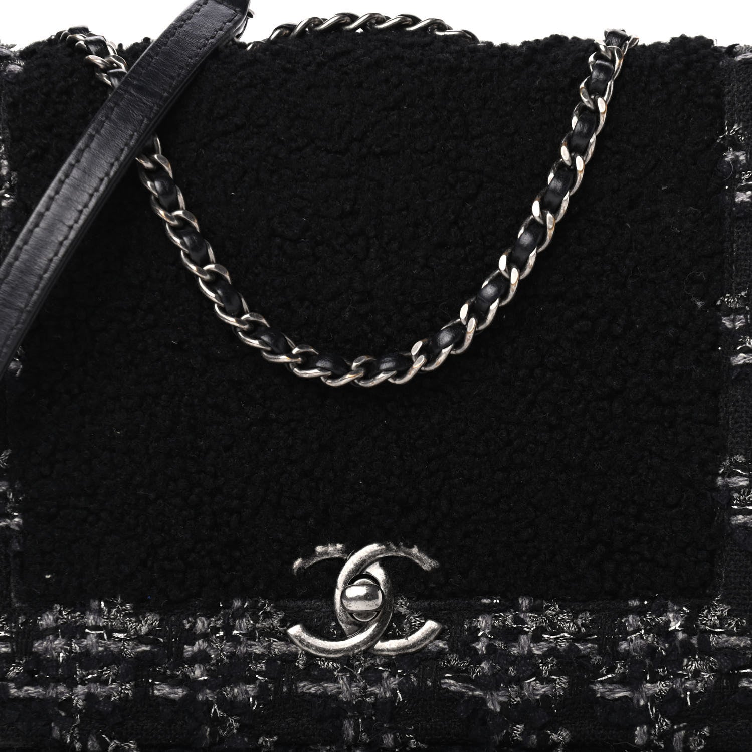 Chanel Shearling Tweed Medium Boy Flap Black Grey 9 of 9