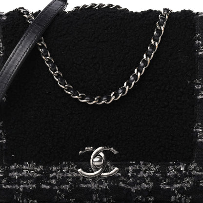 Chanel Shearling Tweed Medium Boy Flap Black Grey 9 of 9