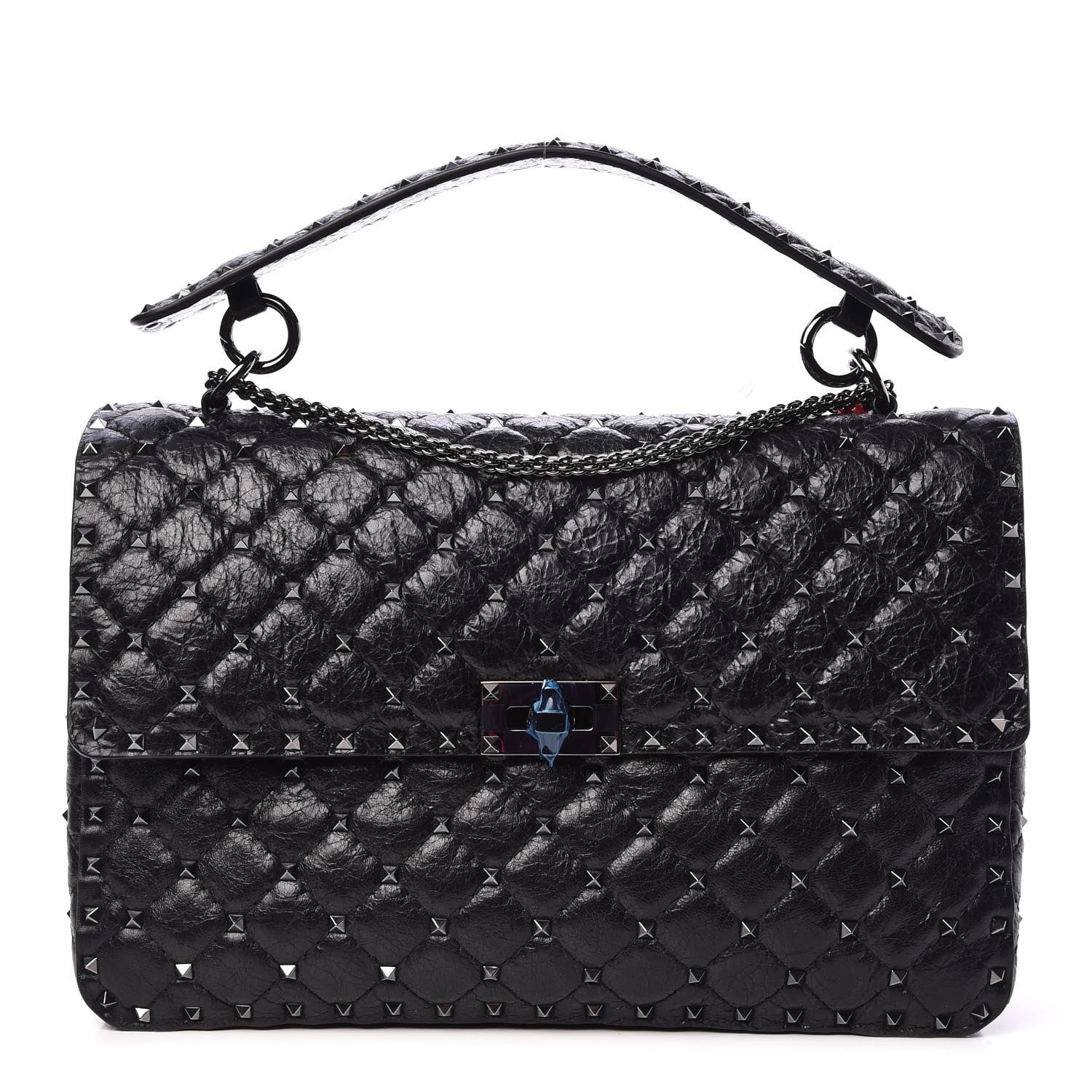Valentino Garavani Craquele Nappa Large Rockstud Spike Shoulder Bag Black 1 of 7