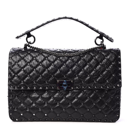 Valentino Garavani Craquele Nappa Large Rockstud Spike Shoulder Bag Black 1 of 7