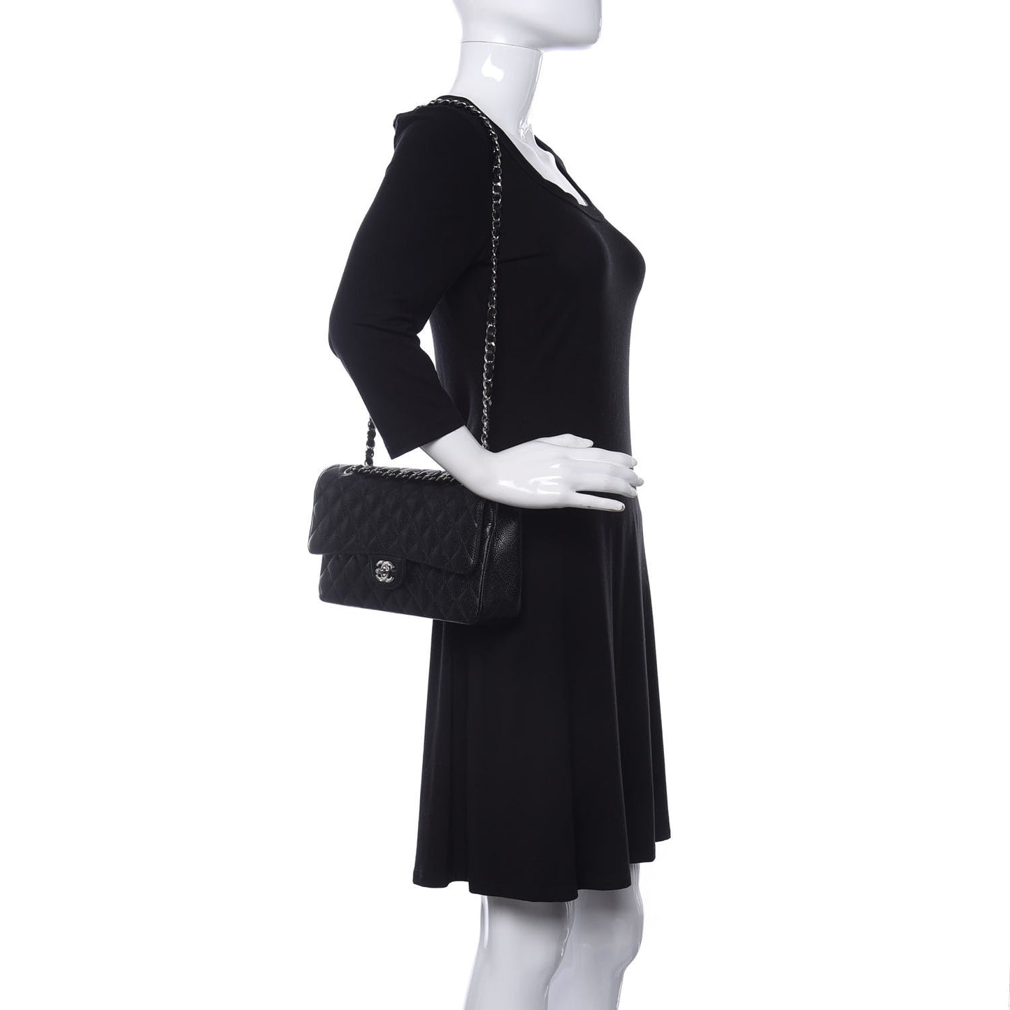 Caviar Quilted Medium Double Flap Black