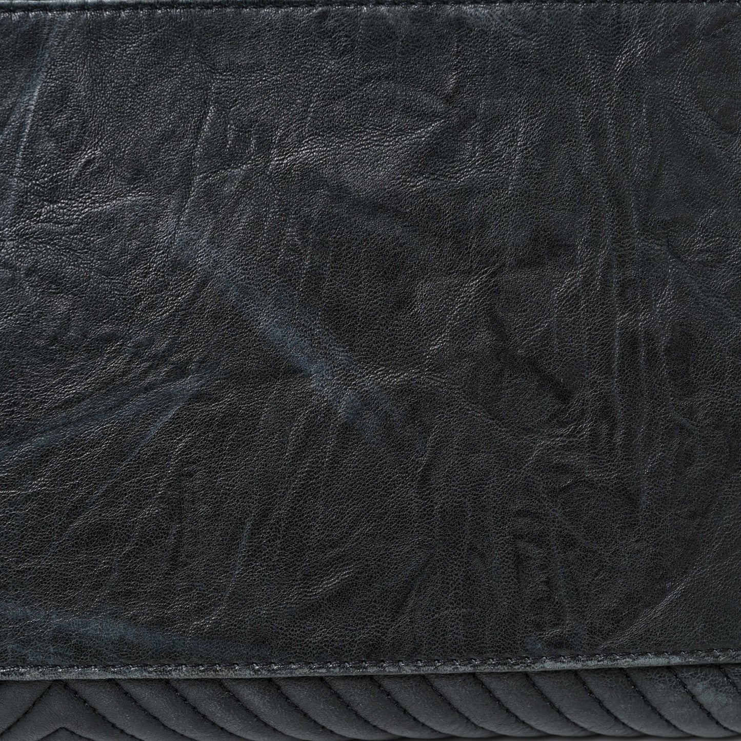 Wrinkled Lambskin Chevron Quilted Large Surpique Tote Black