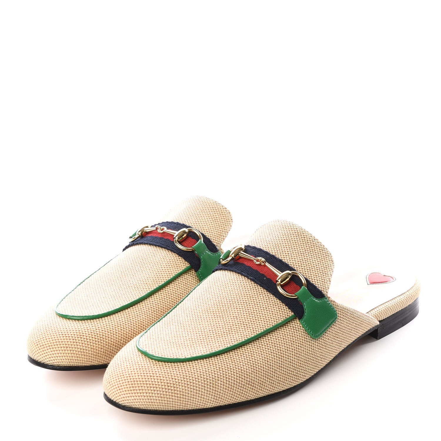Gucci Canvas Vintage Charlotte Web Womens Princetown Slippers 38.5 Sand New Shamarock 2 of 9