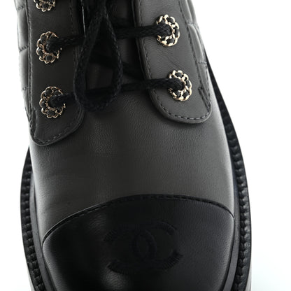 Chanel Shiny Lambskin Quilted Lace Up Combat Boots 38 Grey Black 10 of 11