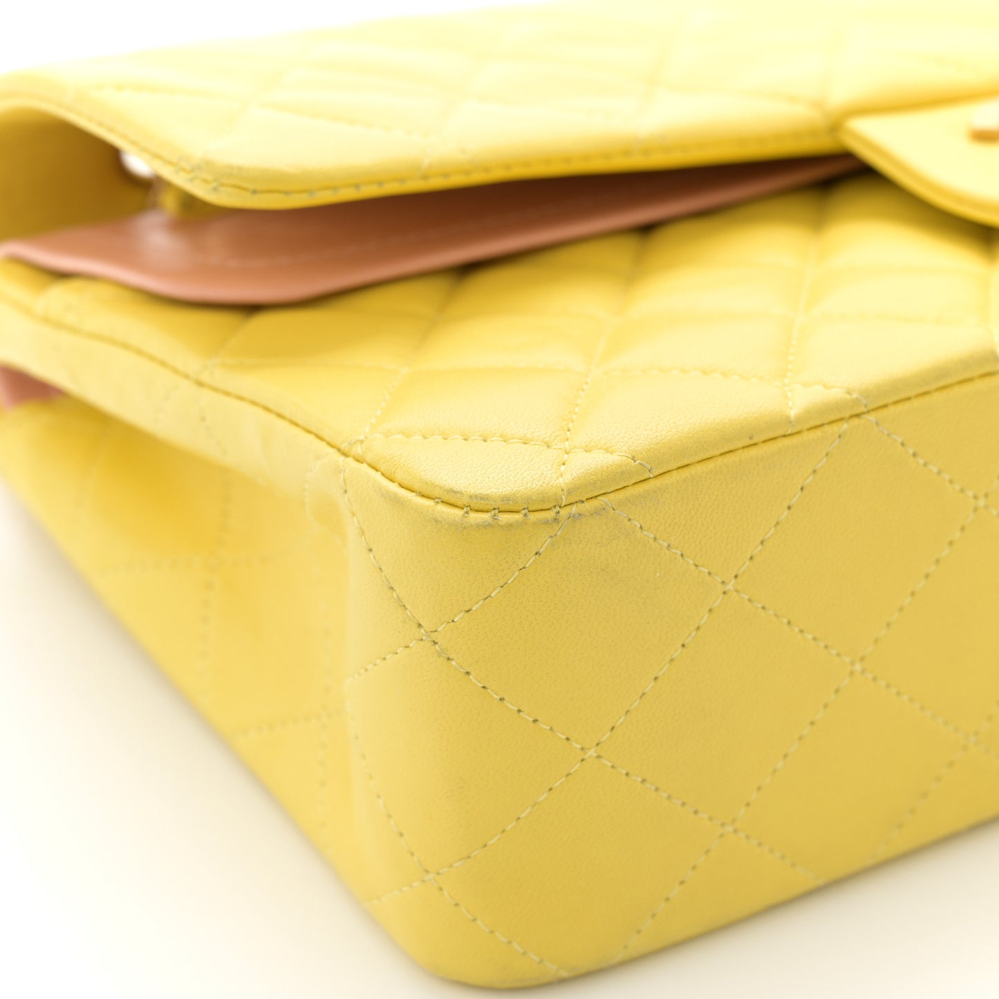 Lambskin Quilted Medium Double Flap Yellow Pink