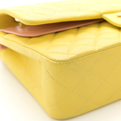 Chanel Lambskin Quilted Medium Double Flap Yellow Pink 13 of 13
